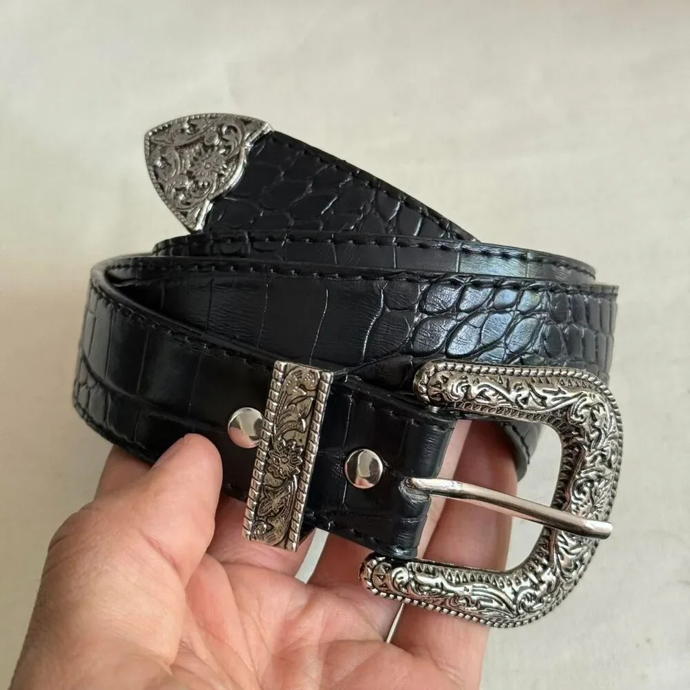 y2k style american western boho black snakeskin reptile belt